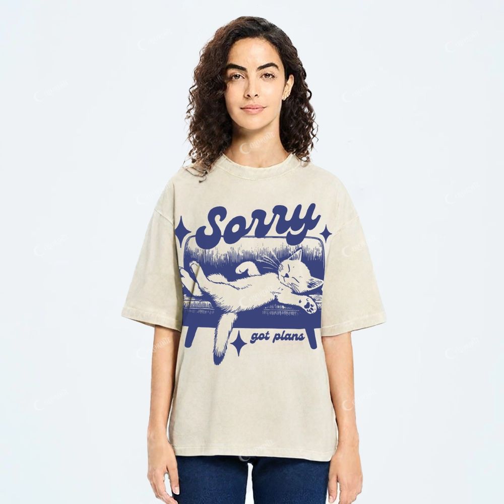 Colordate Unisex Cat Printed Washed Tee