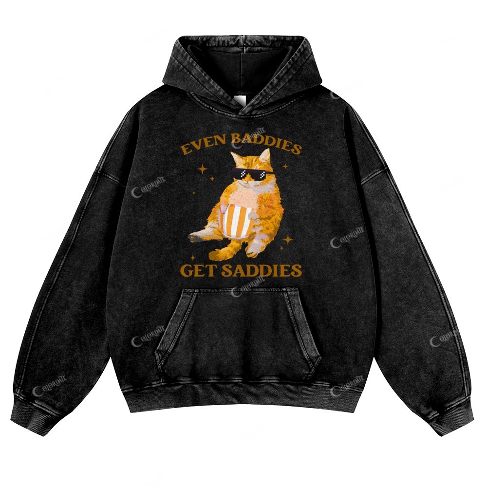 Colordate Orange Cat Print Casual Washed Hoodie