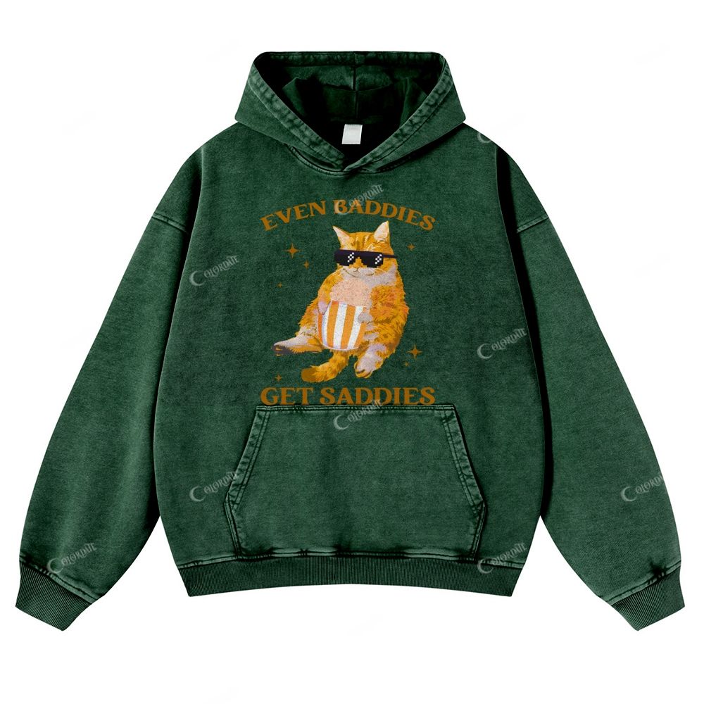 Colordate Orange Cat Print Casual Washed Hoodie