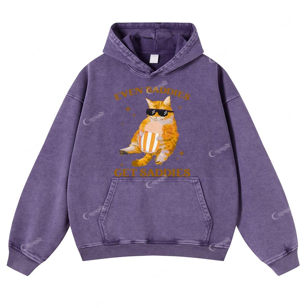 Colordate Orange Cat Print Casual Washed Hoodie