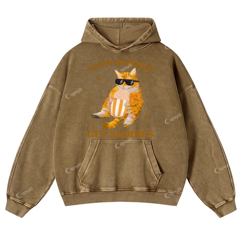 Colordate Orange Cat Print Casual Washed Hoodie
