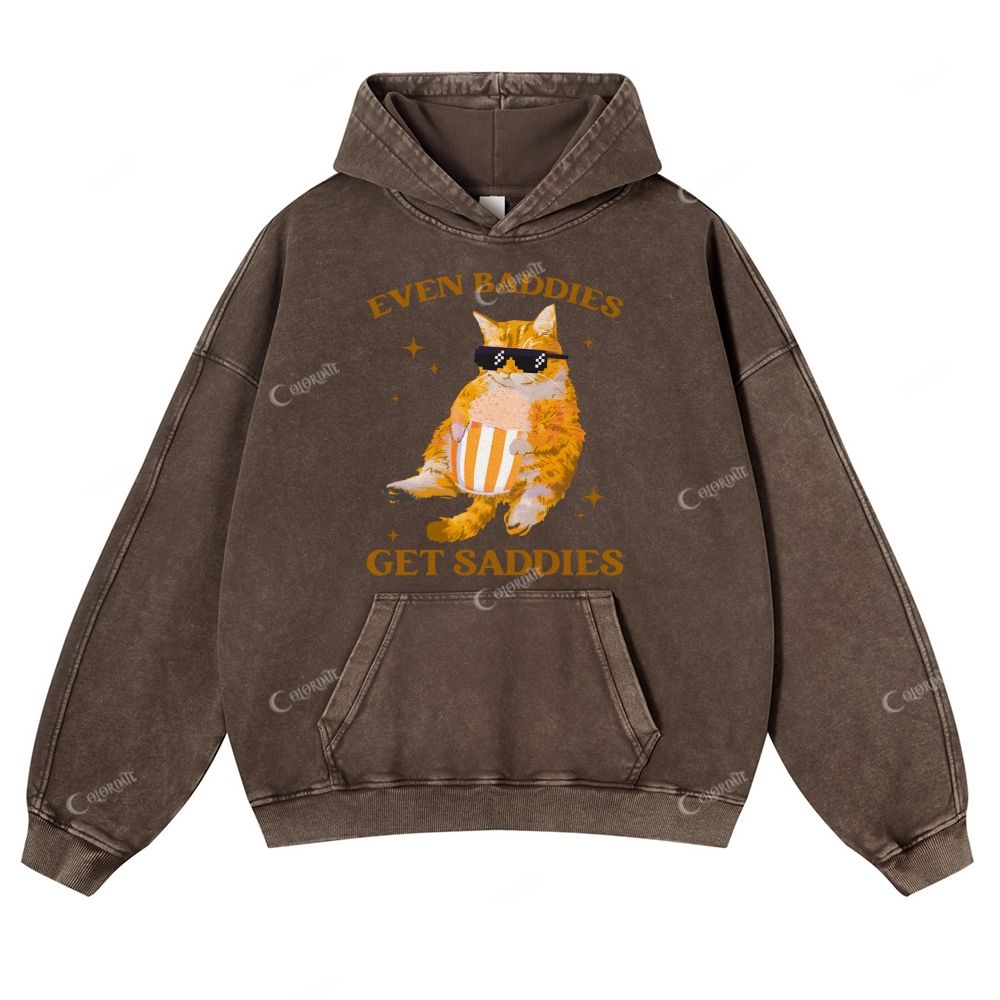 Colordate Orange Cat Print Casual Washed Hoodie