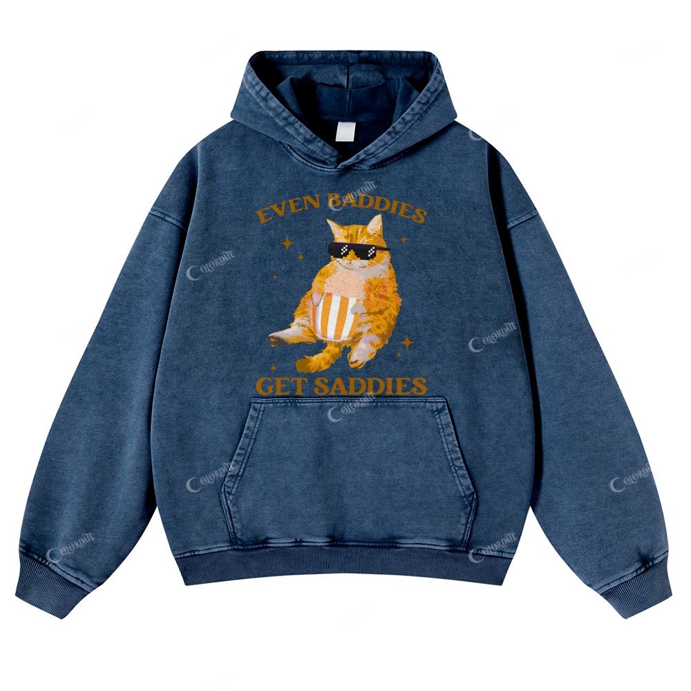 Colordate Orange Cat Print Casual Washed Hoodie