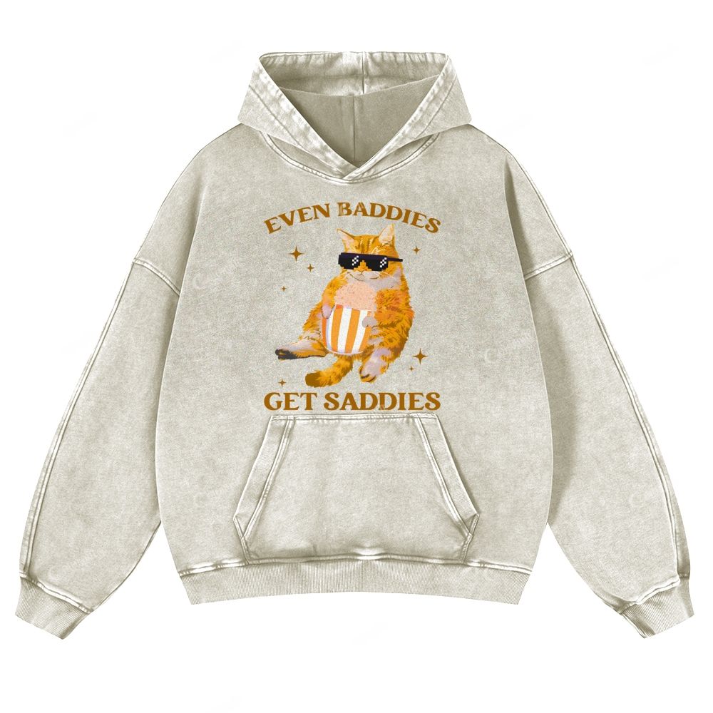 Colordate Orange Cat Print Casual Washed Hoodie