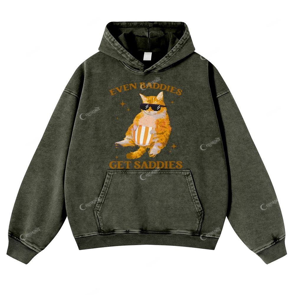 Colordate Orange Cat Print Casual Washed Hoodie
