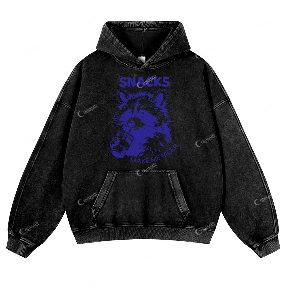 Colordate Raccoon Print Casual Washed Hoodie