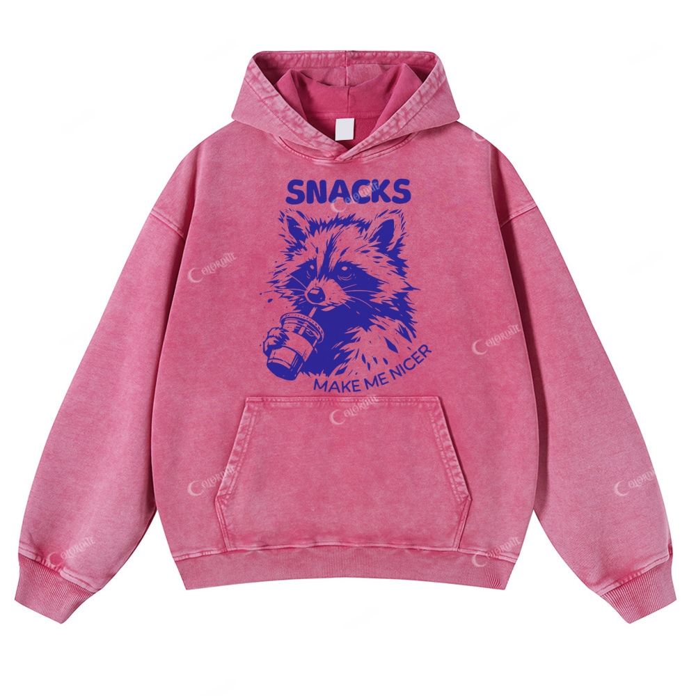 Colordate Raccoon Print Casual Washed Hoodie