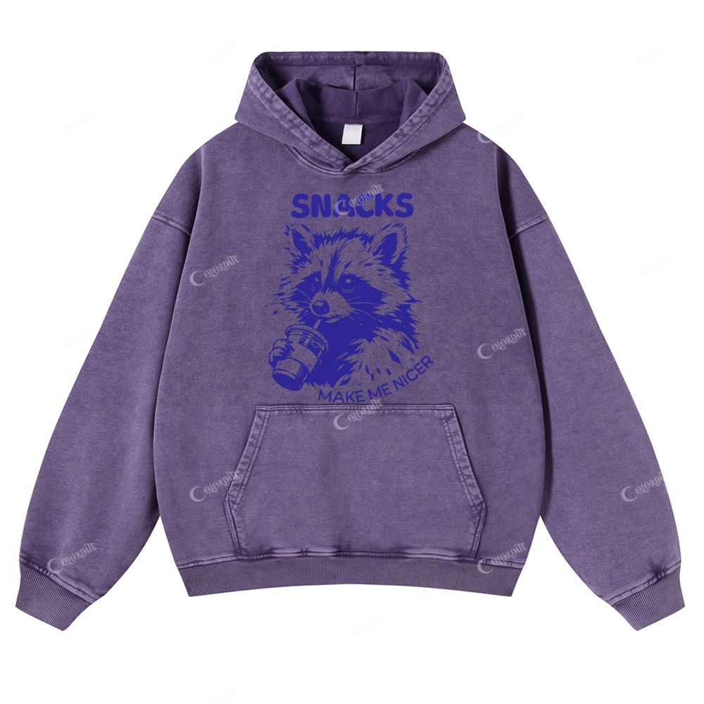 Colordate Raccoon Print Casual Washed Hoodie