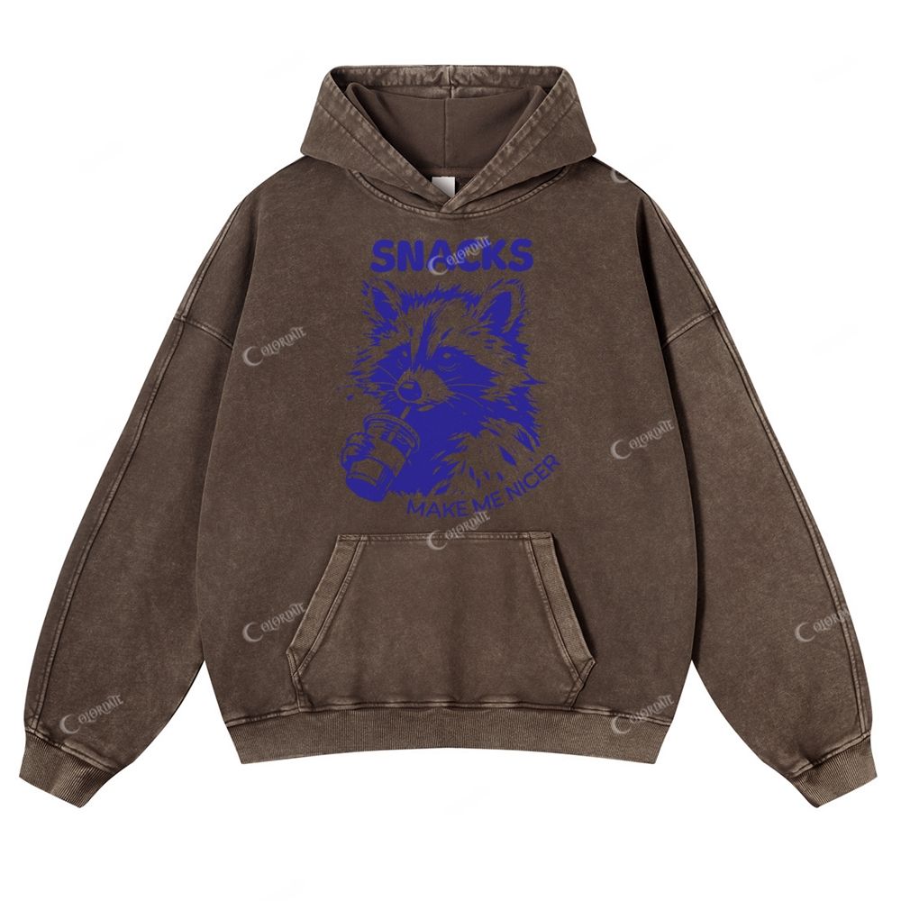 Colordate Raccoon Print Casual Washed Hoodie