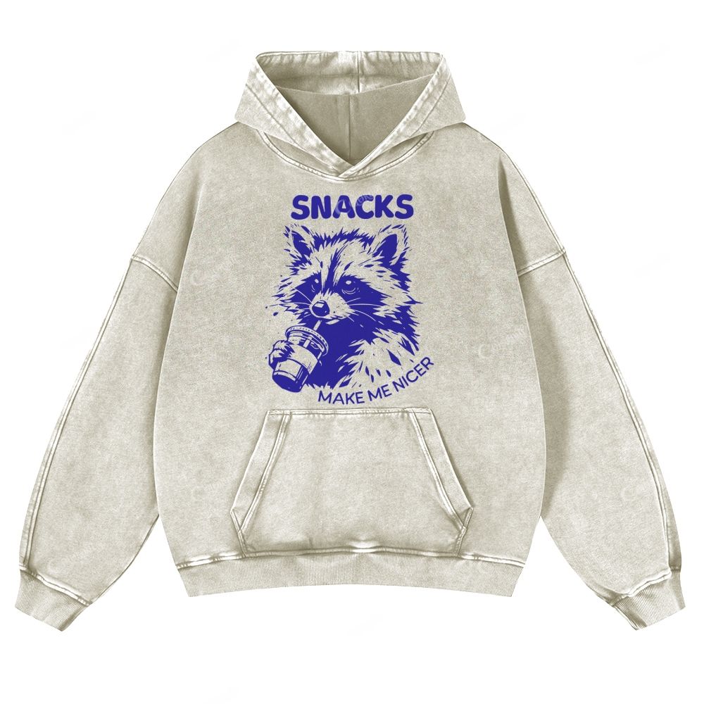 Colordate Raccoon Print Casual Washed Hoodie