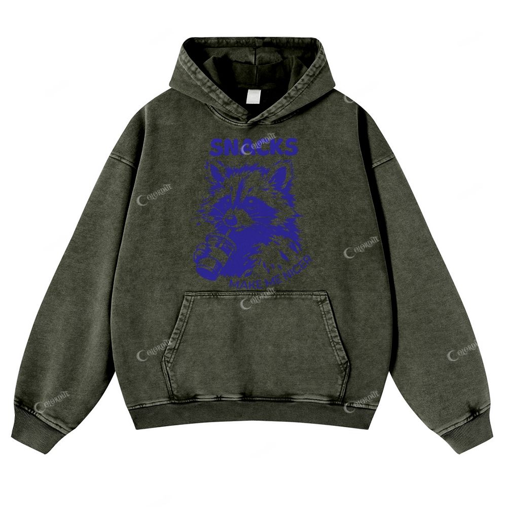 Colordate Raccoon Print Casual Washed Hoodie
