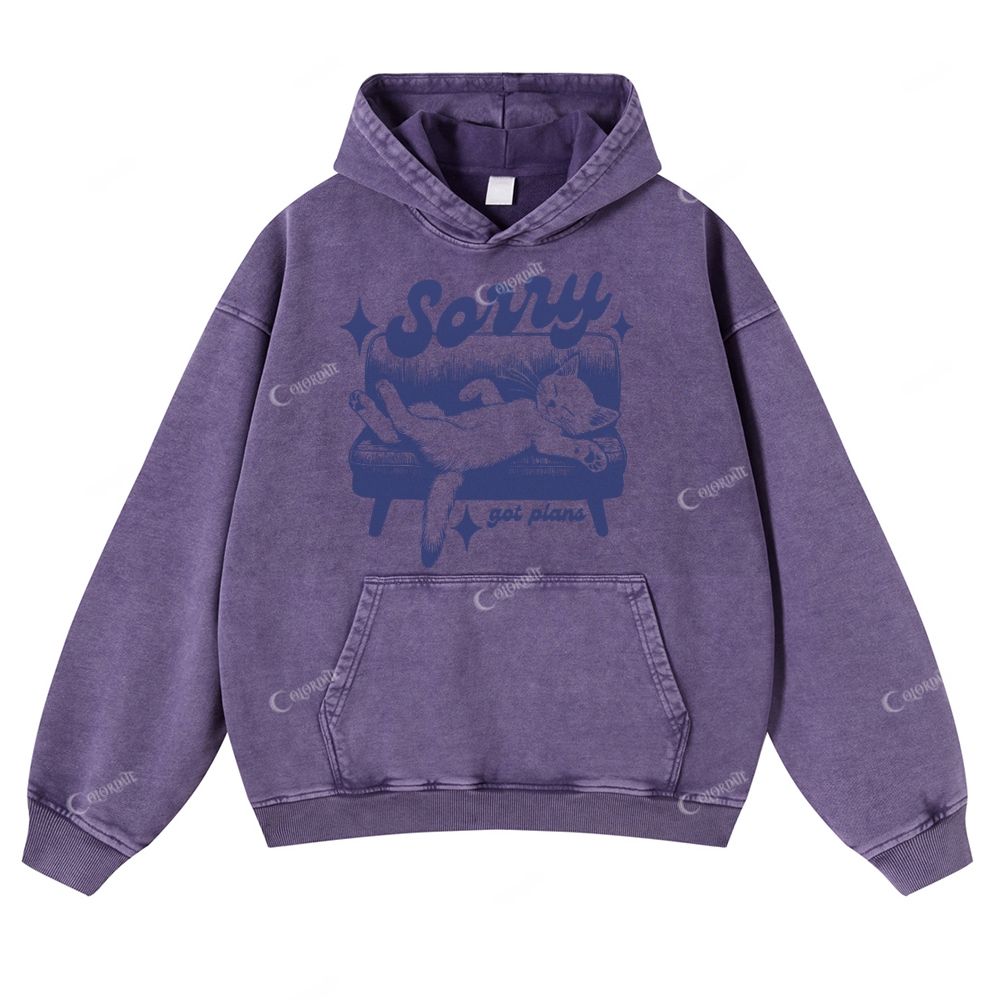 Colordate Cat Print Casual Washed Hoodie