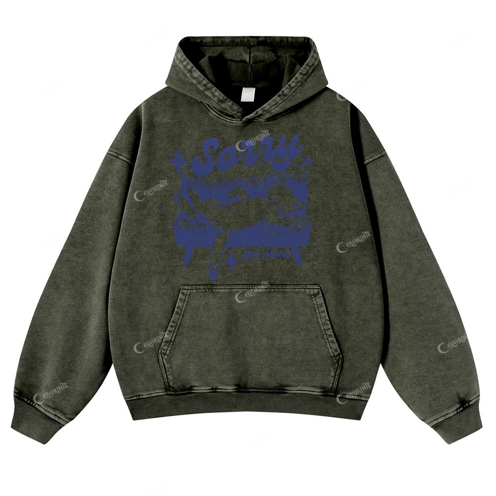 Colordate Cat Print Casual Washed Hoodie