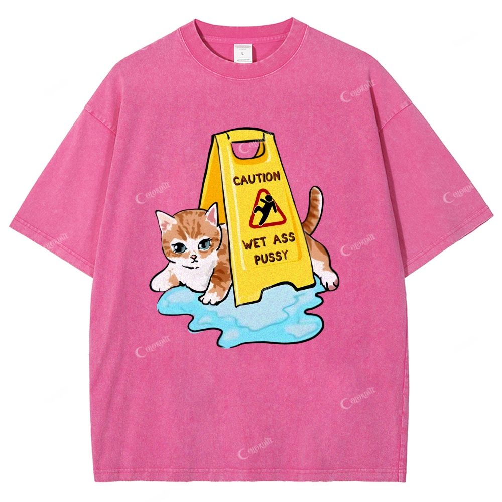 Colordate Unisex Cute Cat Printed Washed Tee