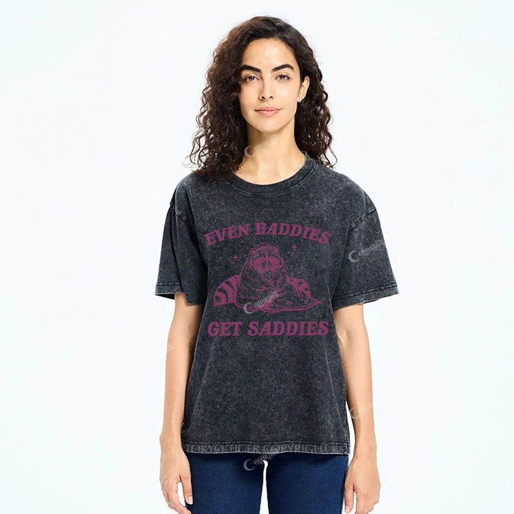 Colordate Unisex Raccoon Printed Washed Tee