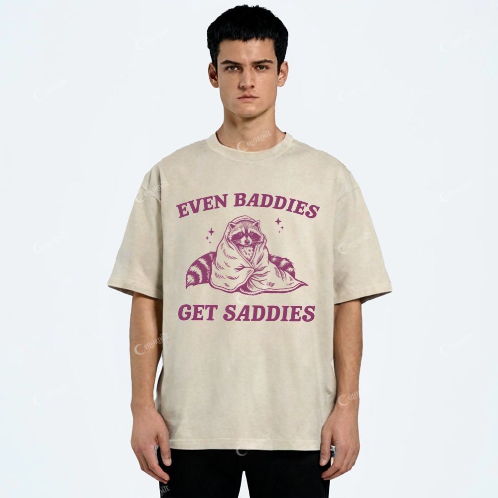Colordate Unisex Raccoon Printed Washed Tee