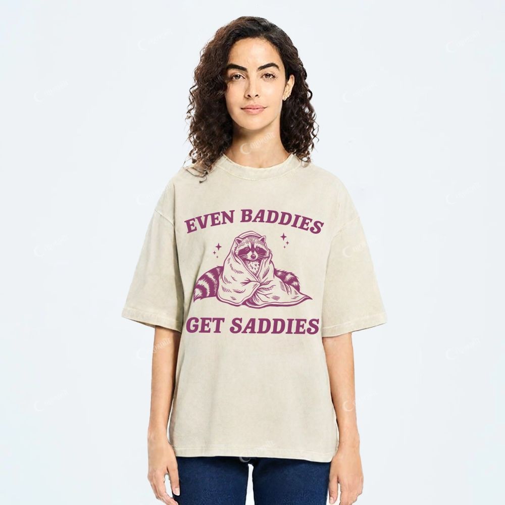 Colordate Unisex Raccoon Printed Washed Tee
