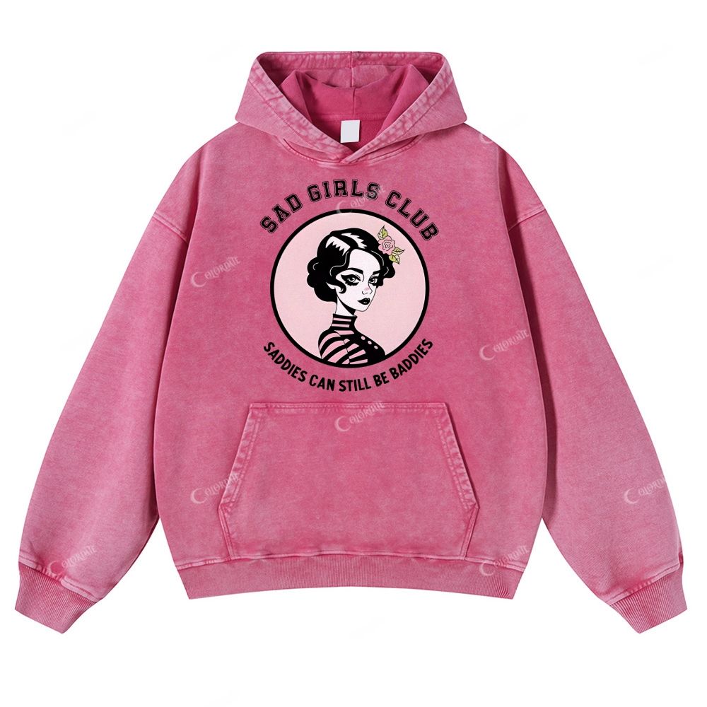 Colordate Girl Pattern Casual Washed Hoodie