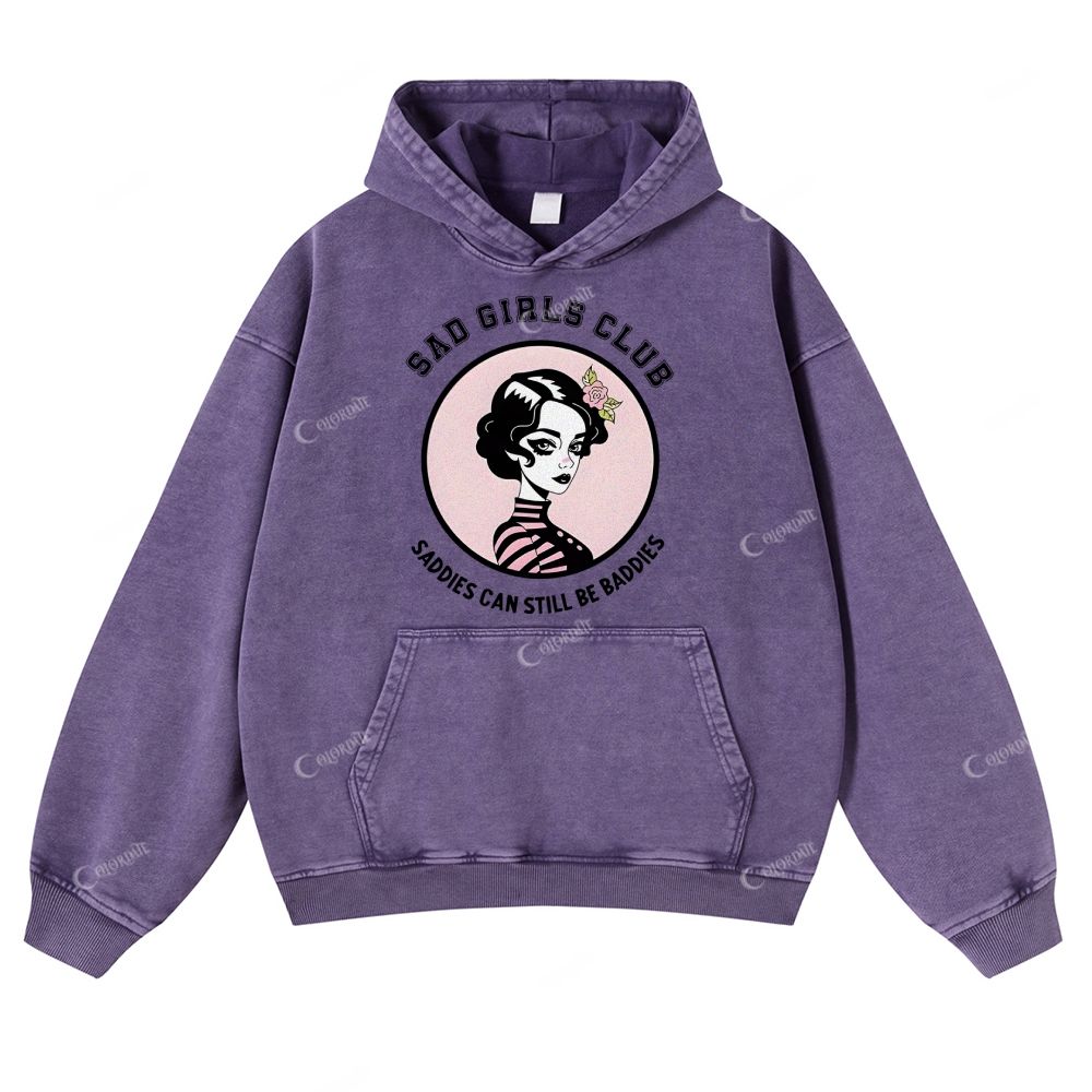 Colordate Girl Pattern Casual Washed Hoodie