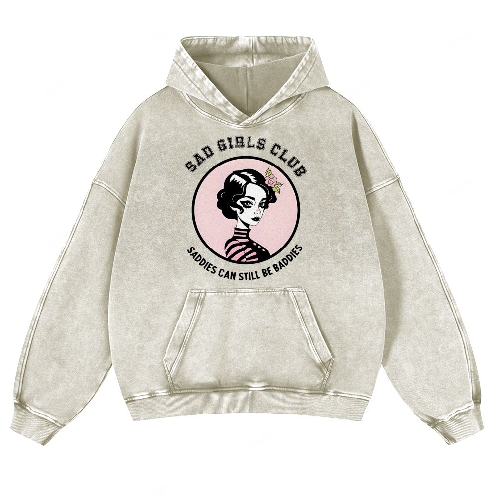 Colordate Girl Pattern Casual Washed Hoodie