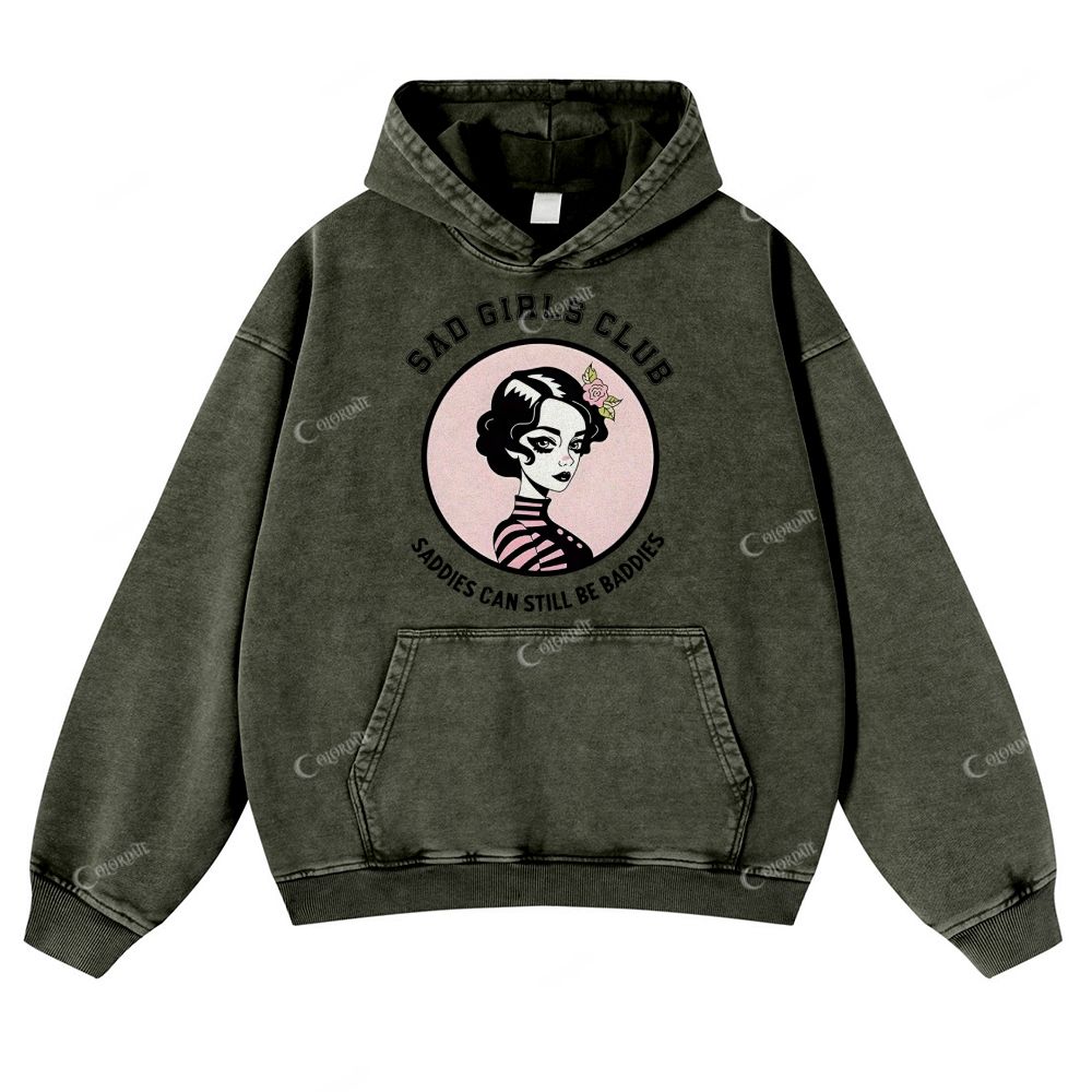 Colordate Girl Pattern Casual Washed Hoodie