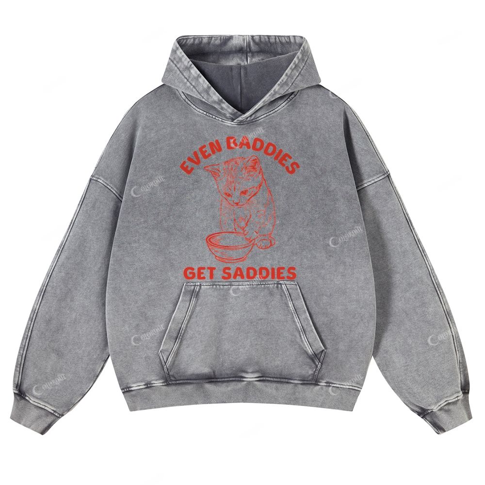 Colordate Cat Print Casual Washed Hoodie