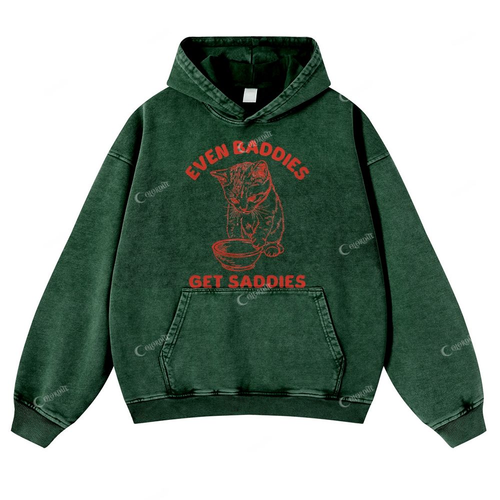 Colordate Cat Print Casual Washed Hoodie