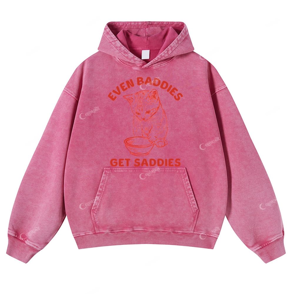 Colordate Cat Print Casual Washed Hoodie