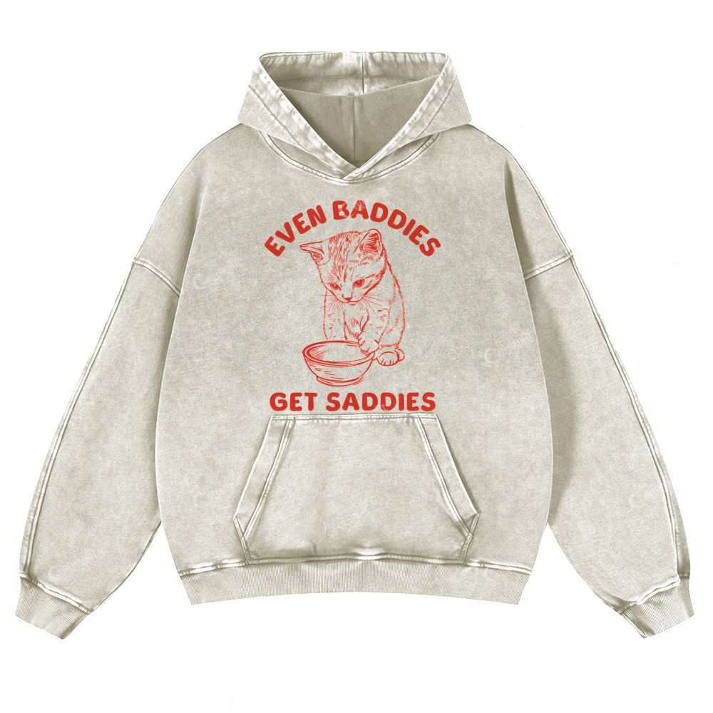 Colordate Cat Print Casual Washed Hoodie