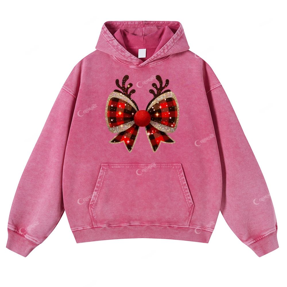 Casual  Elk Bow Washed Hoodie