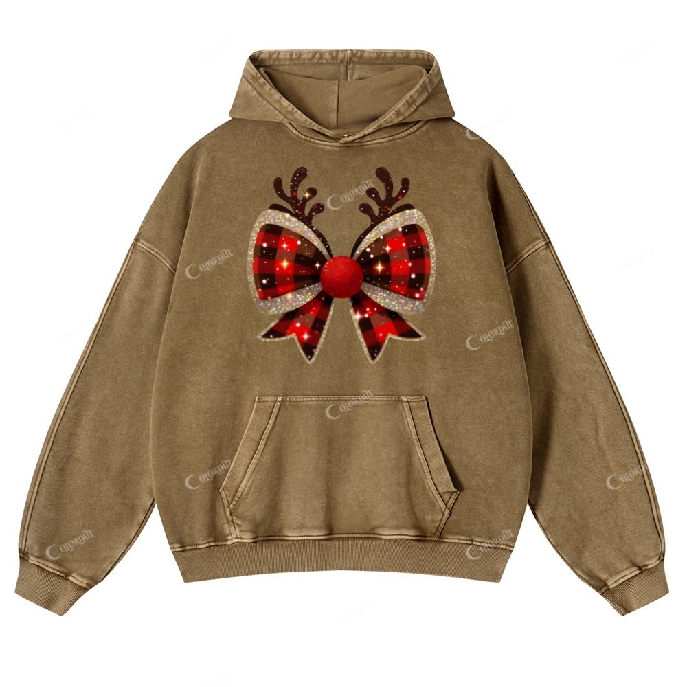 Casual  Elk Bow Washed Hoodie