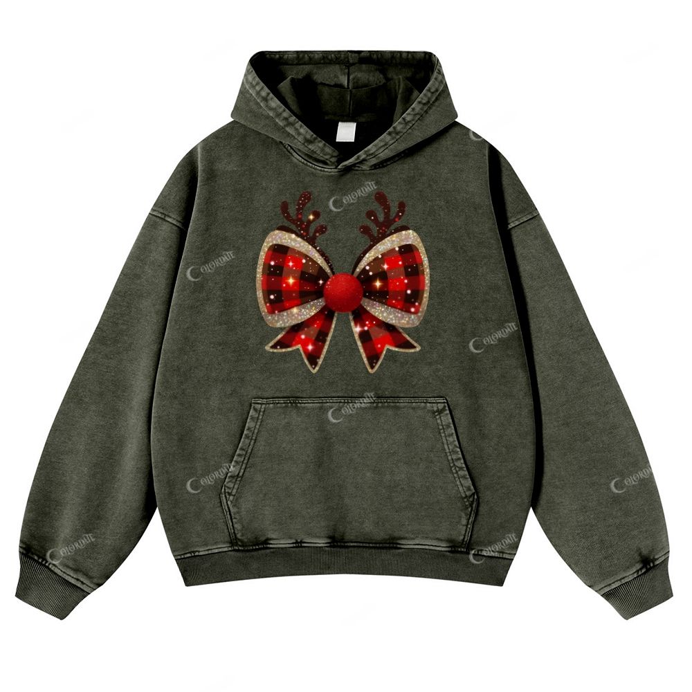 Casual  Elk Bow Washed Hoodie