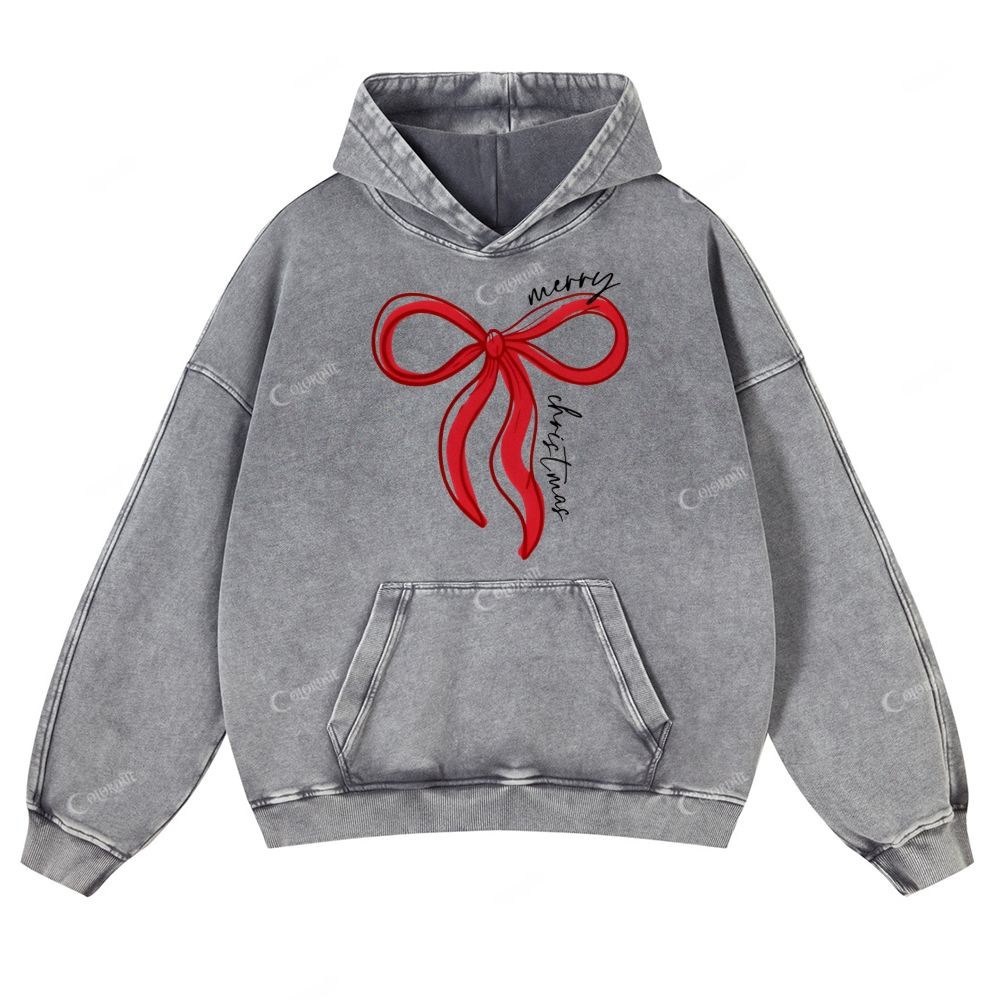 Casual Bow Red Washed Hoodie