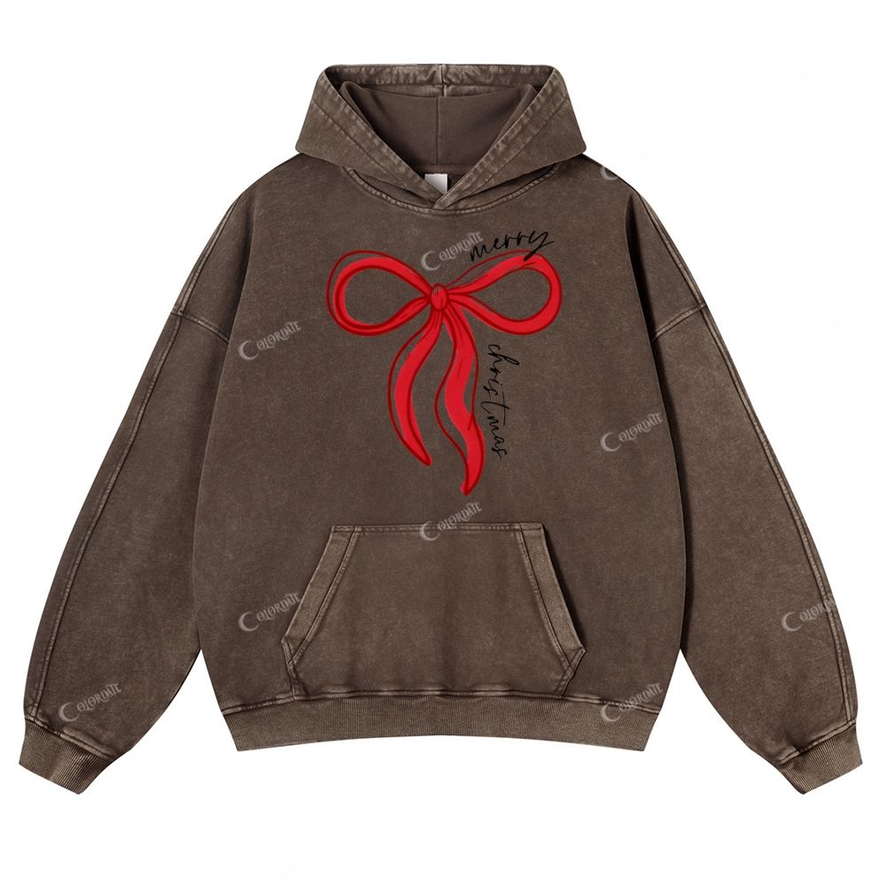 Casual Bow Red Washed Hoodie