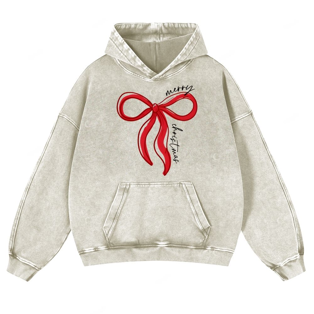 Casual Bow Red Washed Hoodie