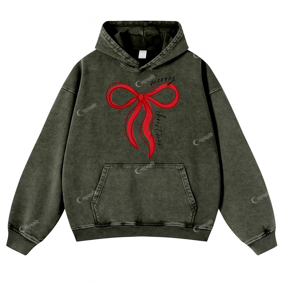 Casual Bow Red Washed Hoodie