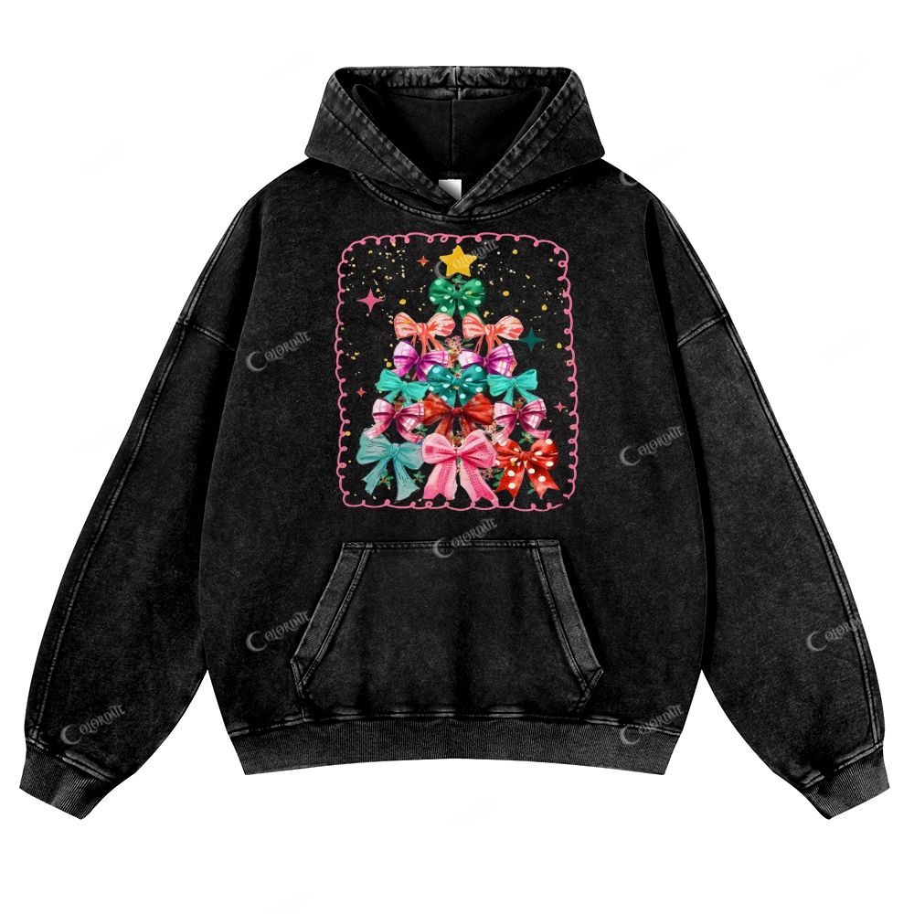 Casual  Christmas Gorgeous Bow Washed Hoodie