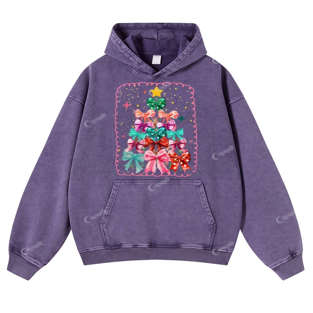 Casual  Christmas Gorgeous Bow Washed Hoodie