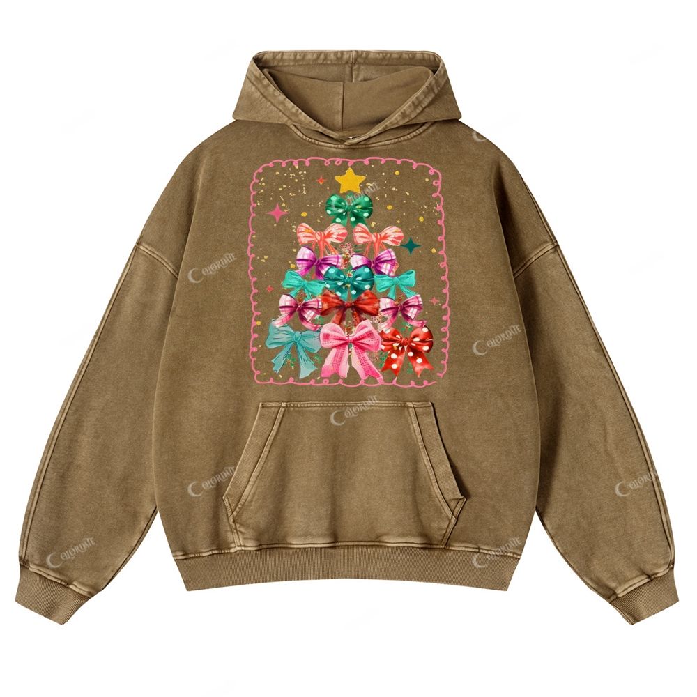 Casual  Christmas Gorgeous Bow Washed Hoodie