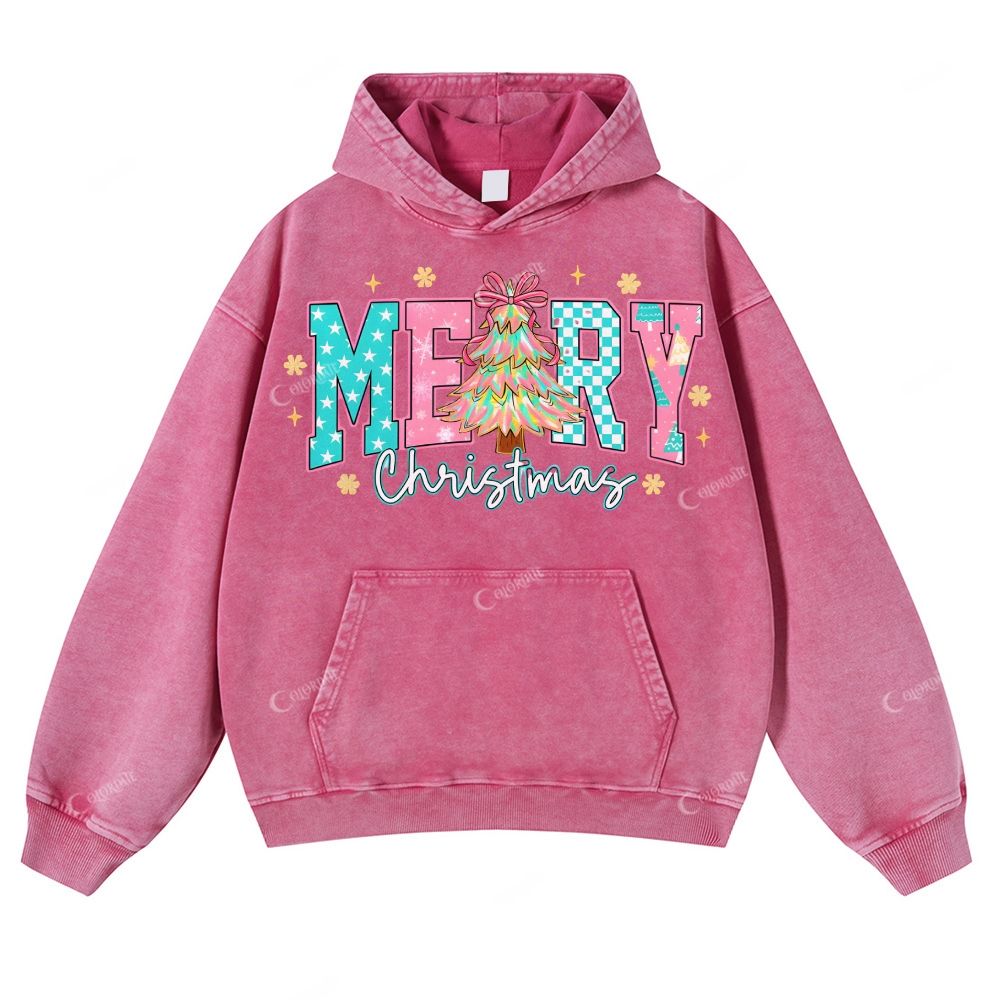 Casual  Christmas Ornate Text Washed Hoodie