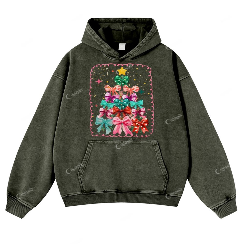 Casual  Christmas Gorgeous Bow Washed Hoodie