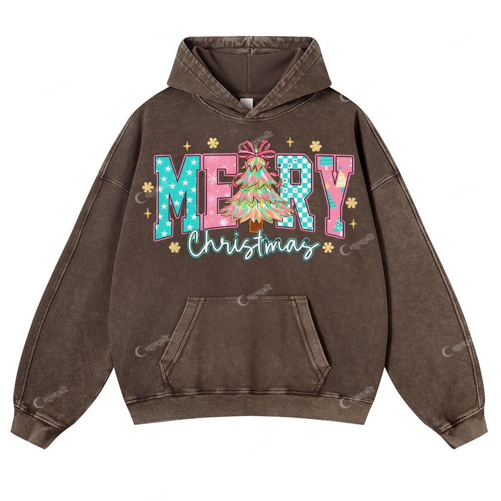 Casual  Christmas Ornate Text Washed Hoodie