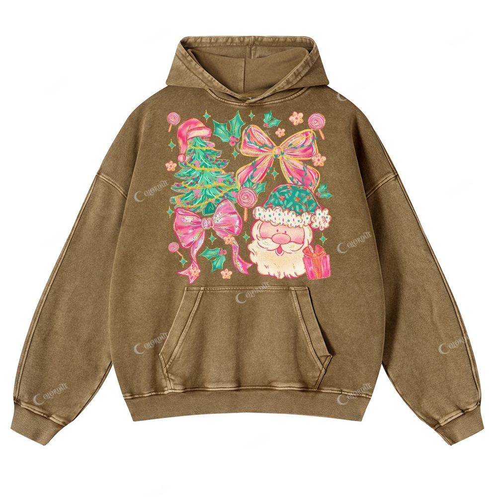Casual Cute Christmas Tree Washed Hoodie
