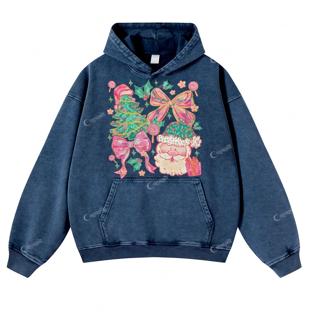 Casual Cute Christmas Tree Washed Hoodie