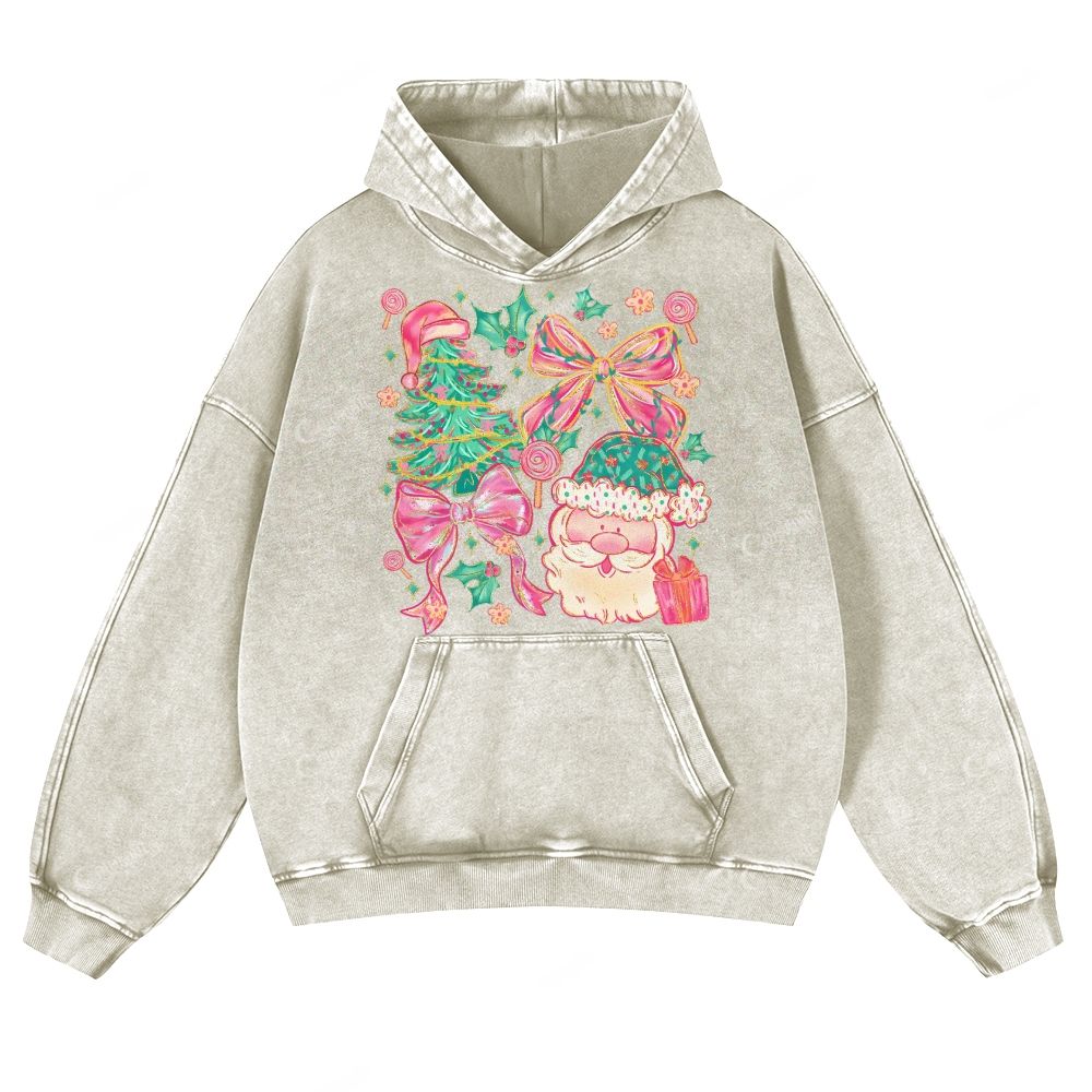 Casual Cute Christmas Tree Washed Hoodie