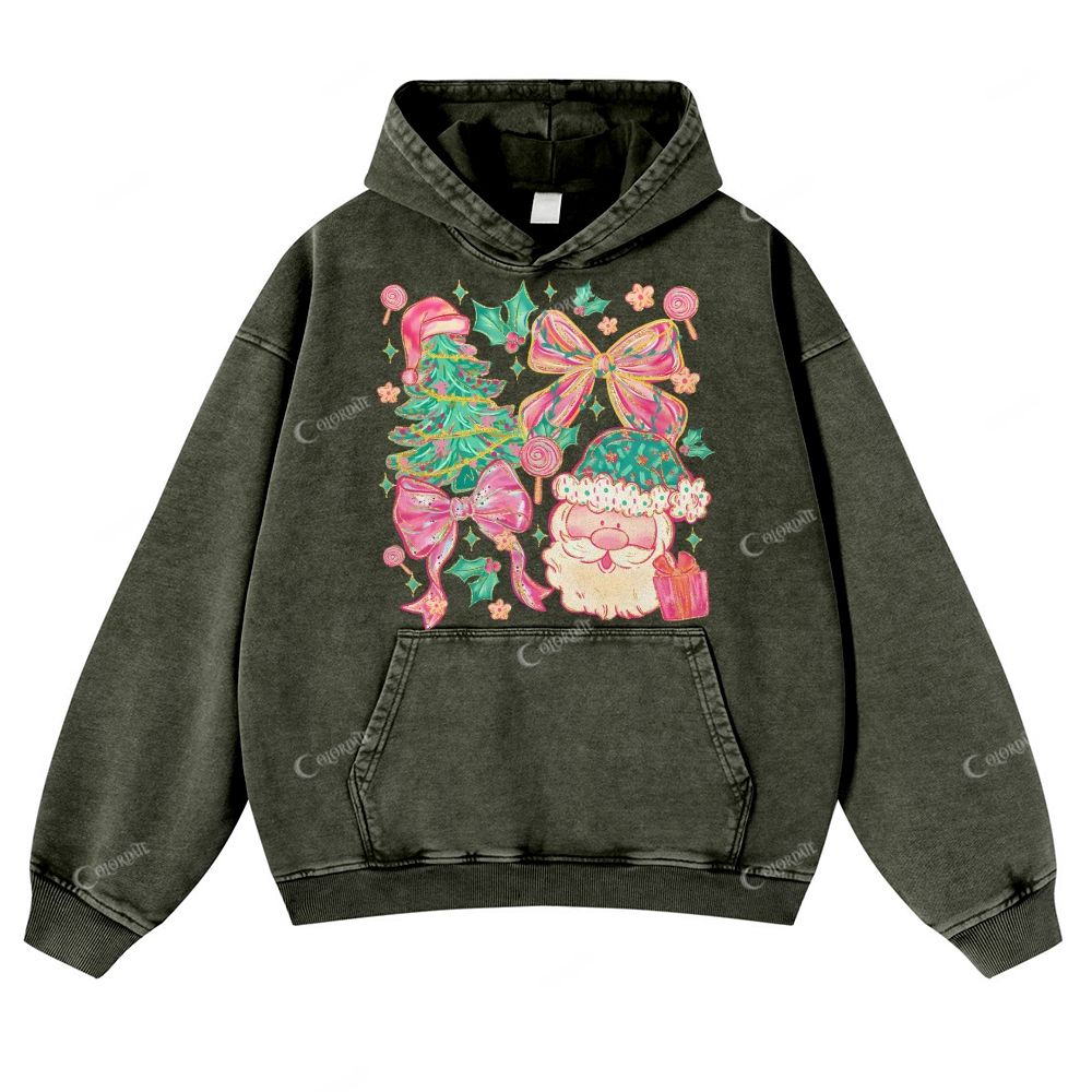 Casual Cute Christmas Tree Washed Hoodie