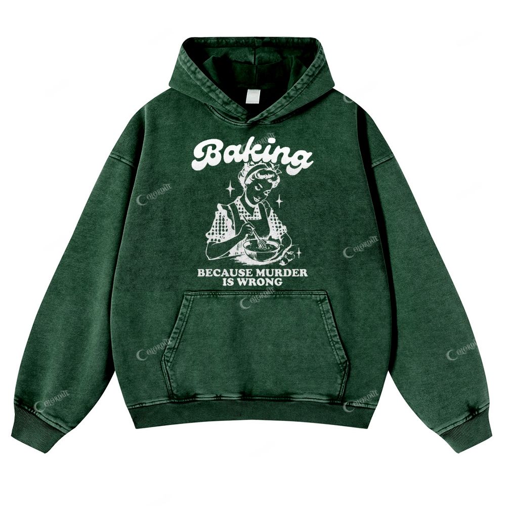 Colordate Character Print Casual Washed Hoodie