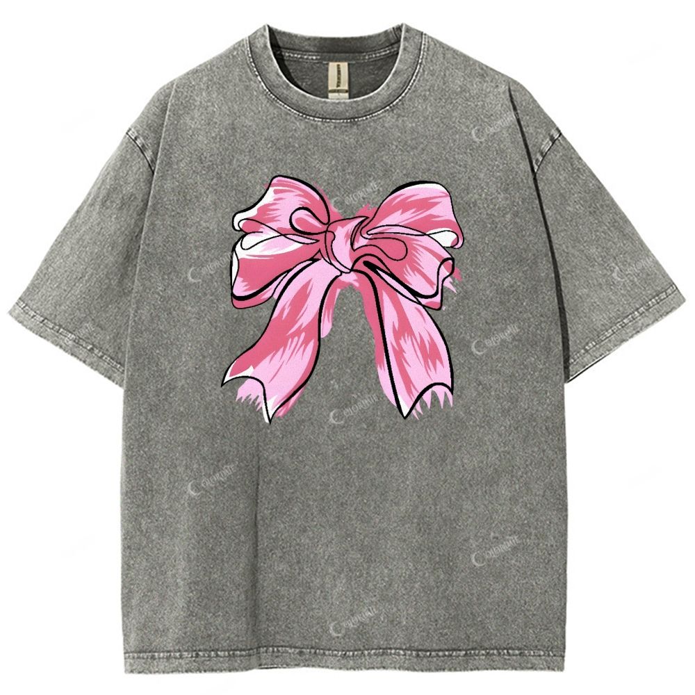 Colordate Unisex Pink Bow Printed Washed Tee