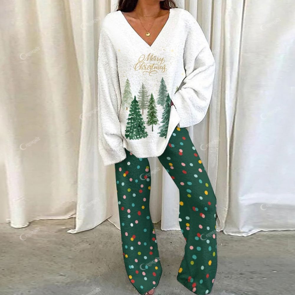 Christmas Tree Pattern Loungewear Set For Women