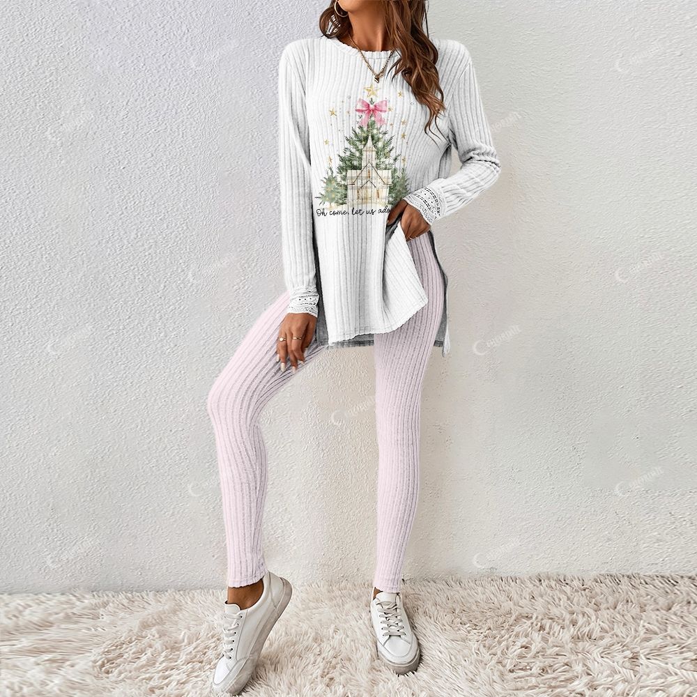 Women's Delicate Christmas Pink Long Sleeve Suit